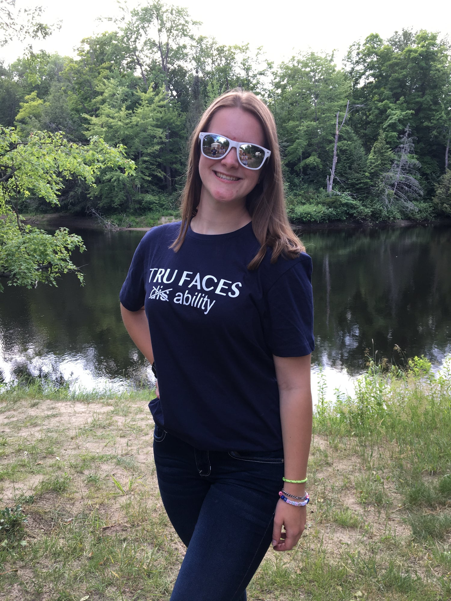 Emilee wearing a Tru Faces shirt